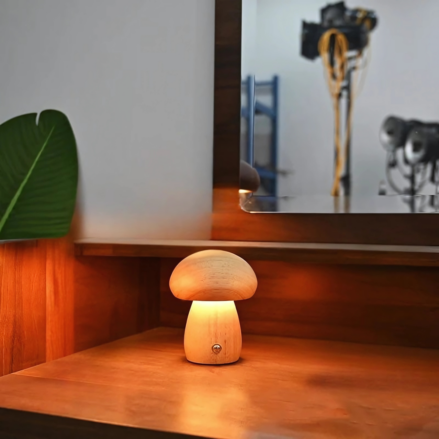 Lampe de chevet en bois design champignon
