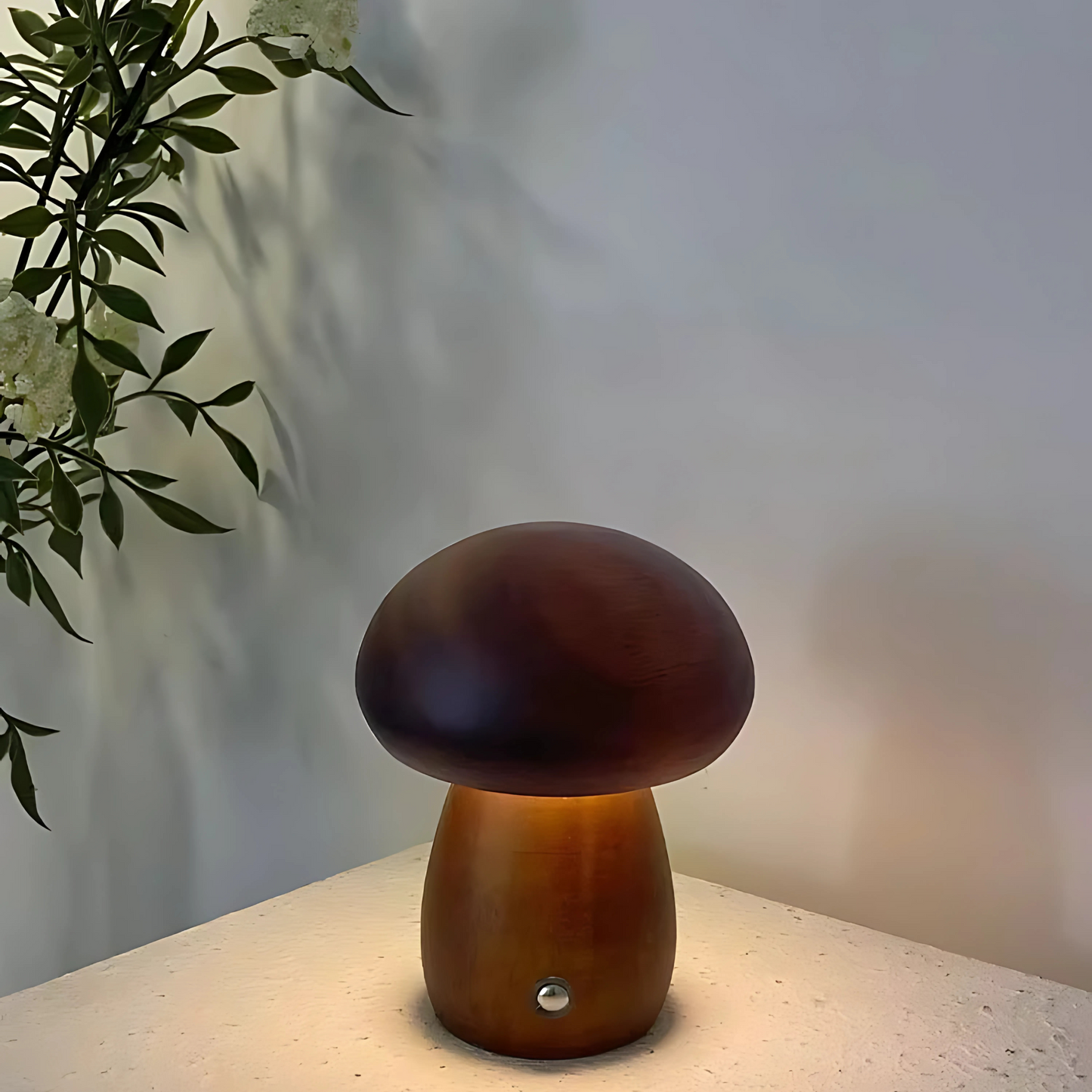 Lampe de chevet en bois design champignon