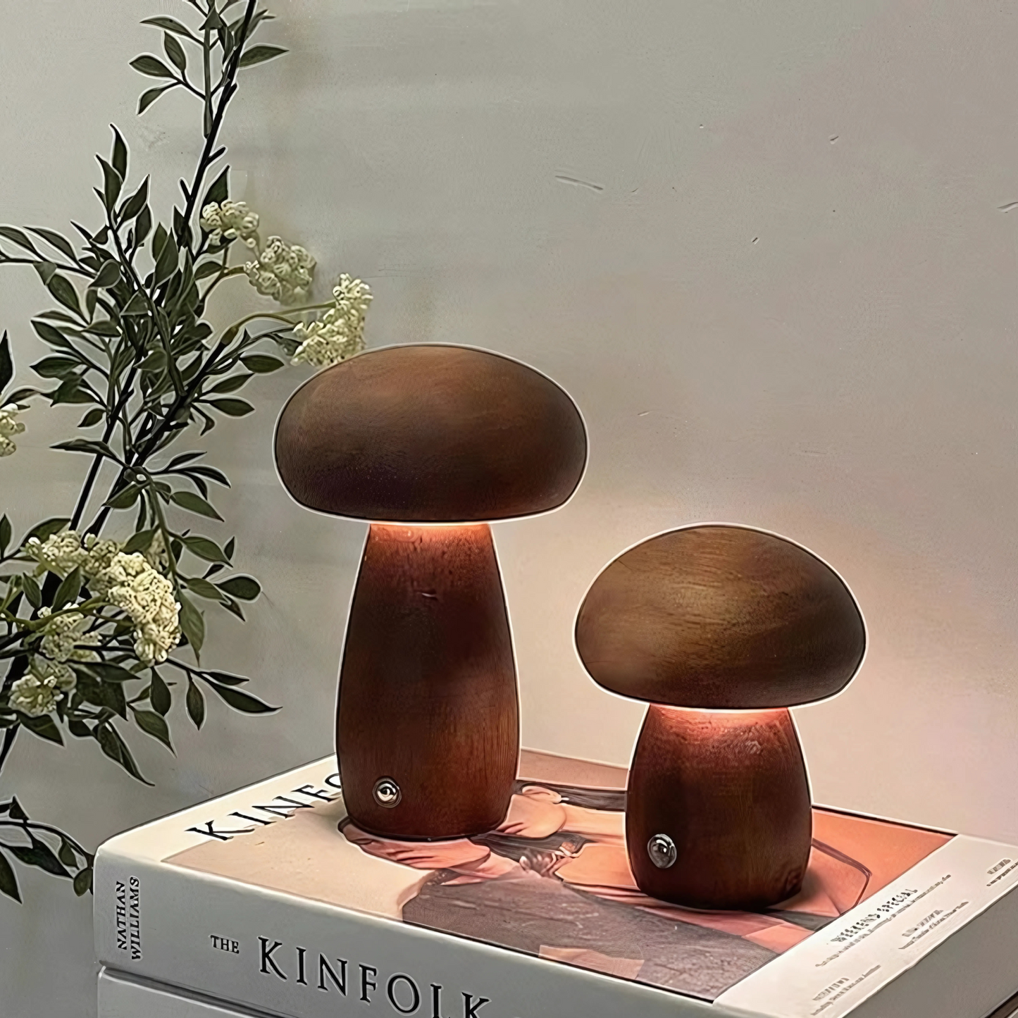 Lampe de chevet en bois design champignon